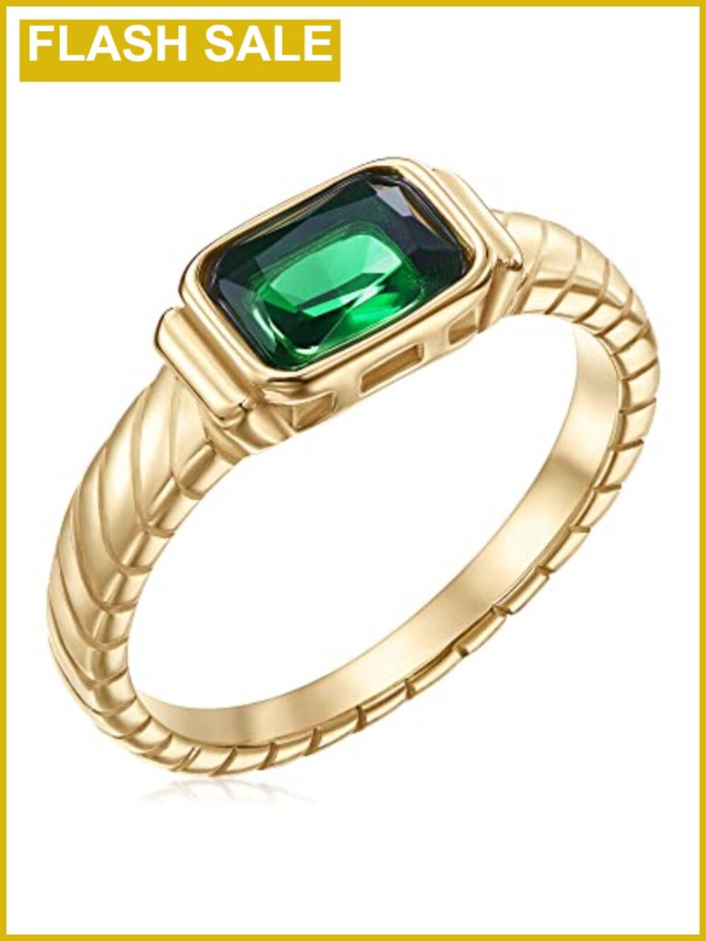 14K Gold Plated Emerald Cut CZ Ring Dainty Band Statement Jewelry Gift